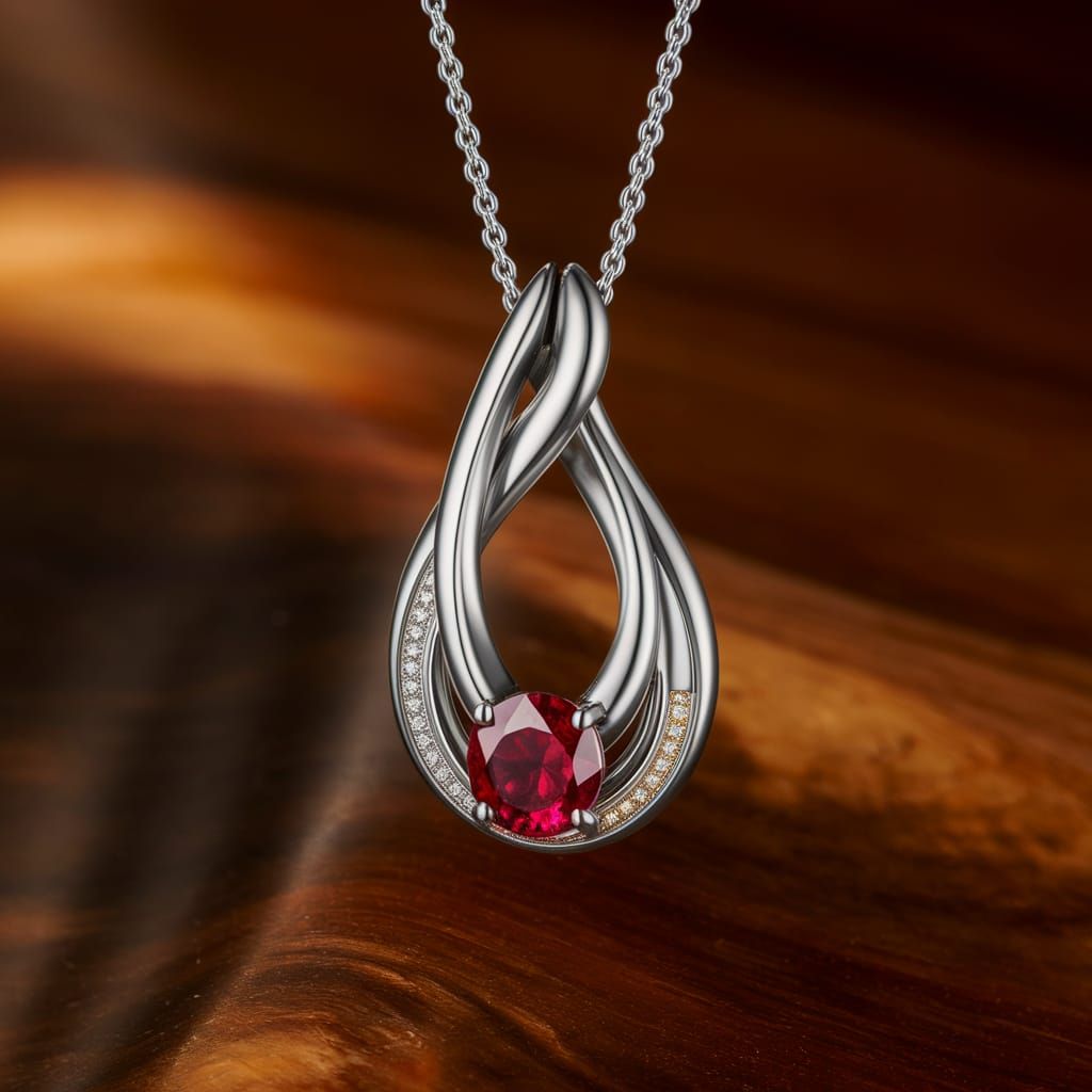 Modern Ruby Pendant in Polished Wood