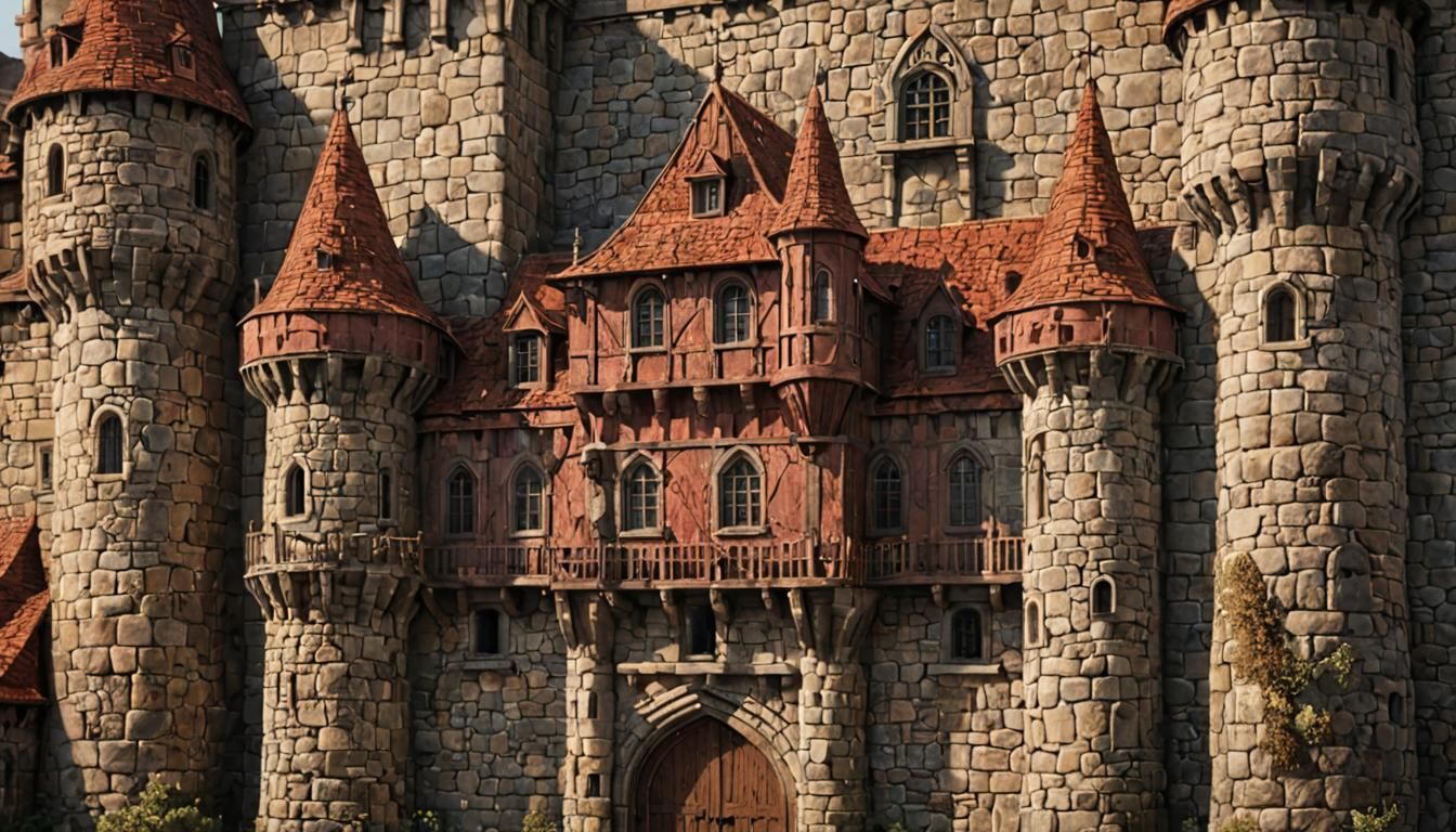 Medieval Castle Illustration in Monotone Earth Tones