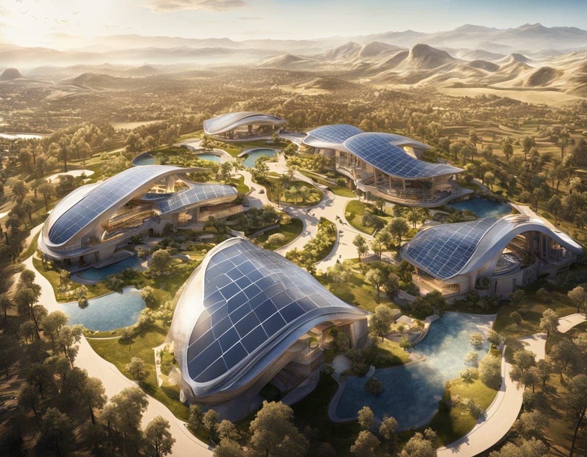Surreal Eco-Utopian Cityscape in Solarpunk Style