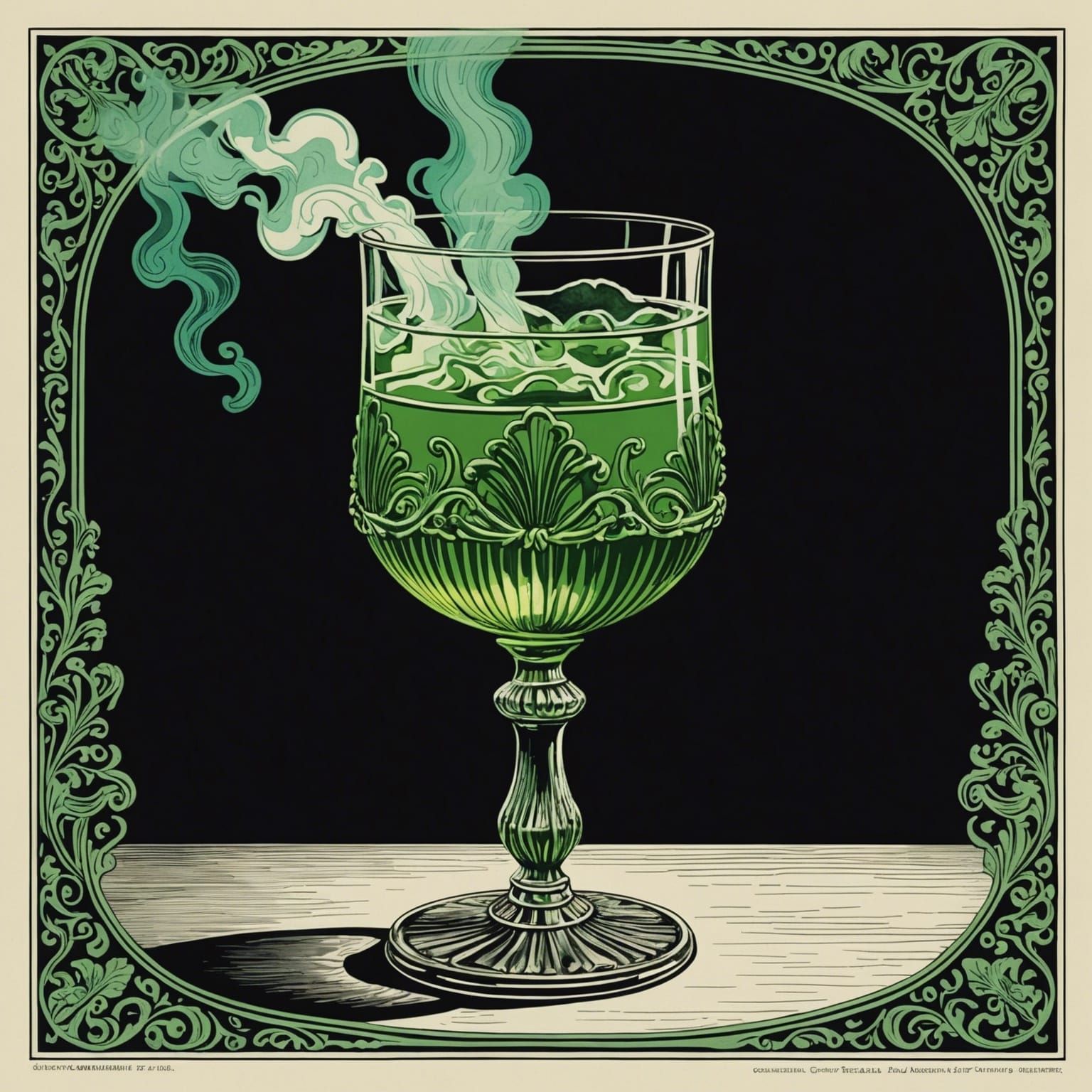Absinthe Glass in Roaring 20s Wood Engraving