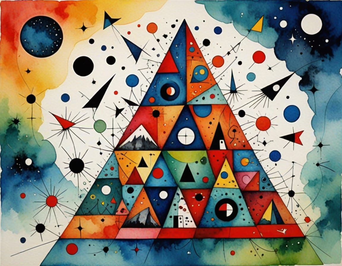 Vibrant Watercolor Triangular Abstraction in Surreal Style