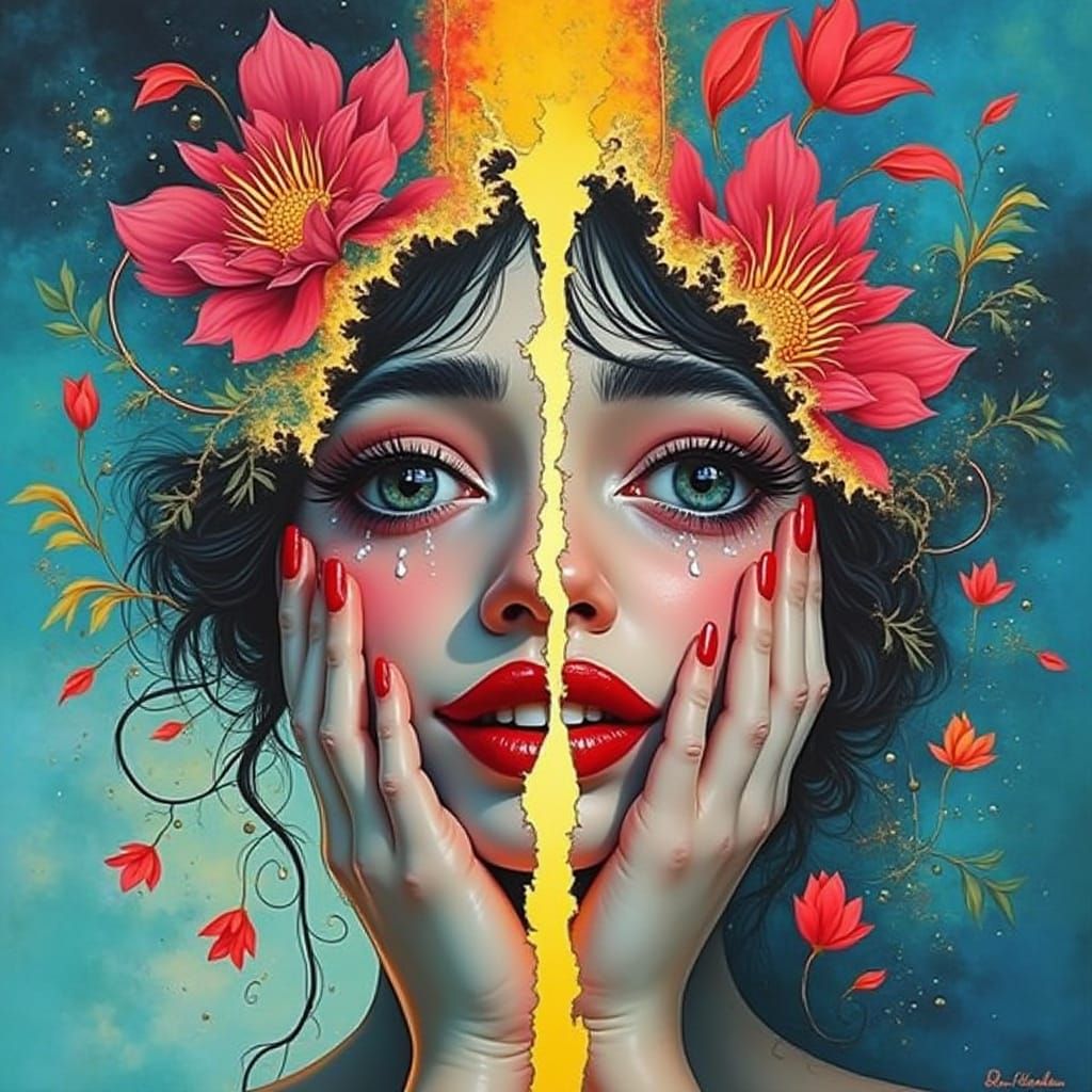 Ethereal Face Cracks Open to Reveal a Crying Woman in a Vivi...