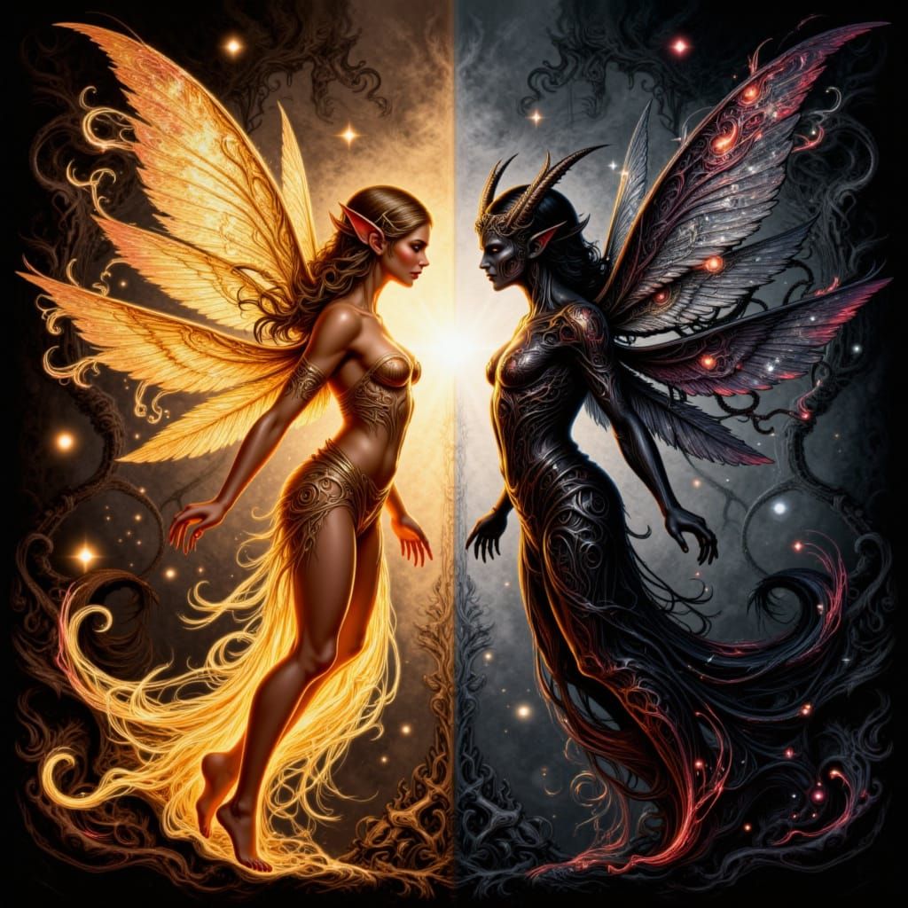 Light vs Dark Faeries in Graphic Novel Style