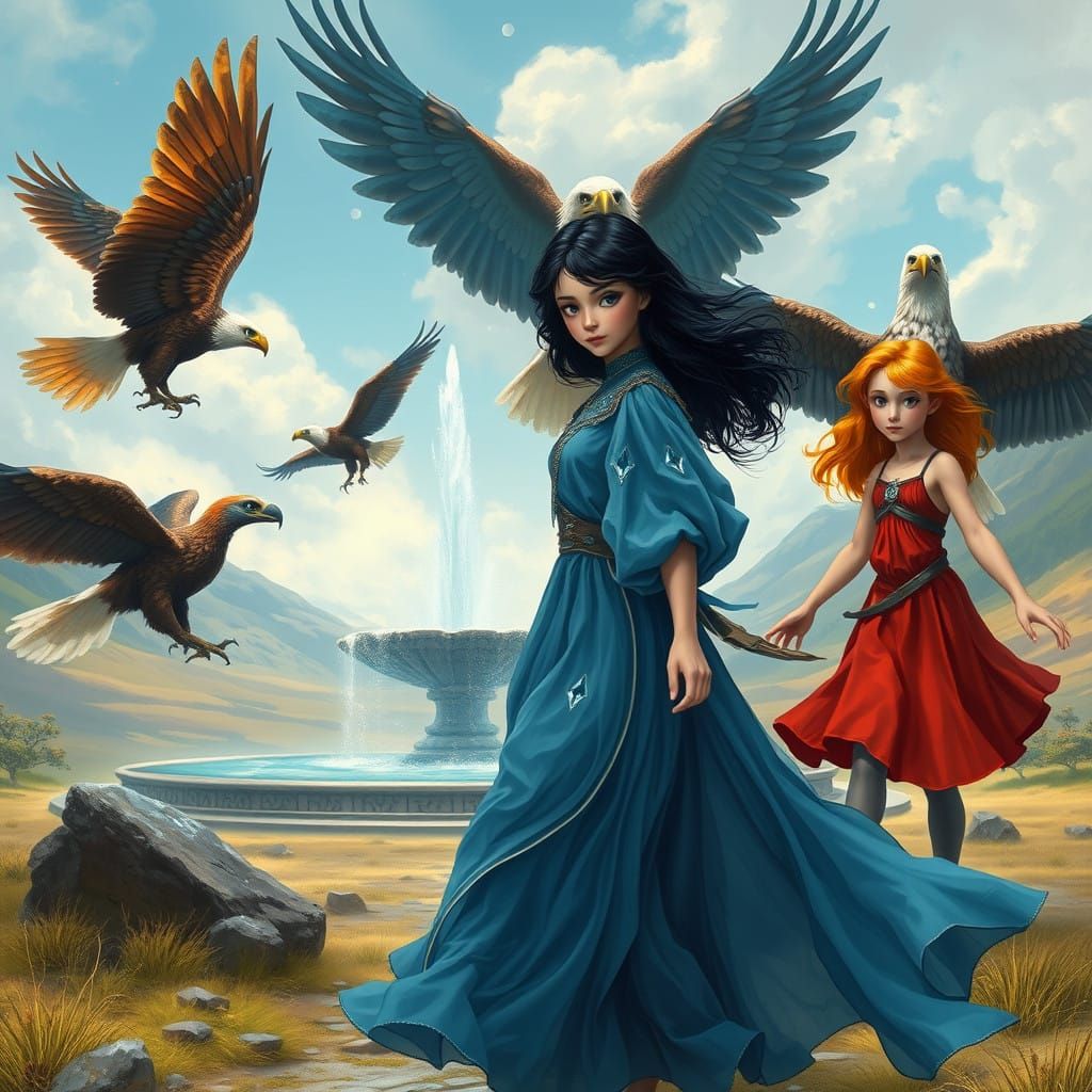Ethereal Goddesses Unite with Majestic Eagles in a Dreamlike...
