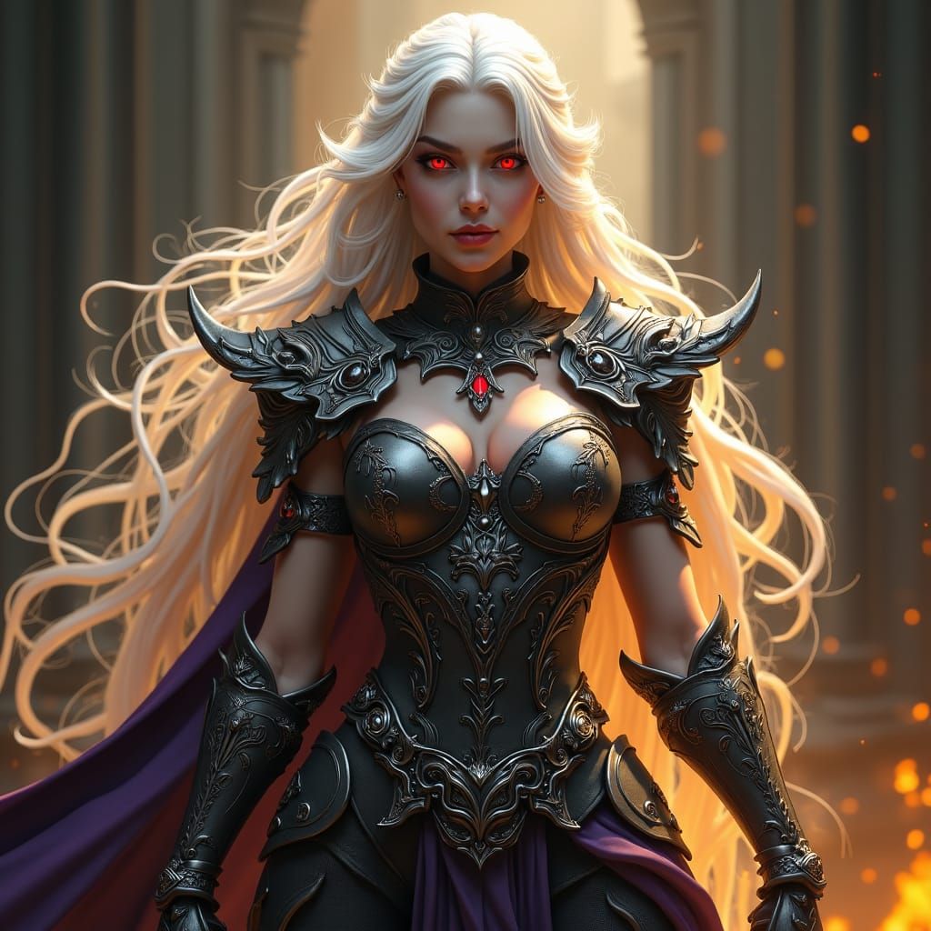 Dhampir Woman in Iron Armor, Art Nouveau Style