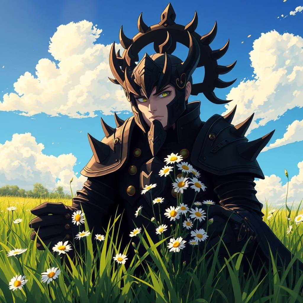 a dark overlord picking daisies