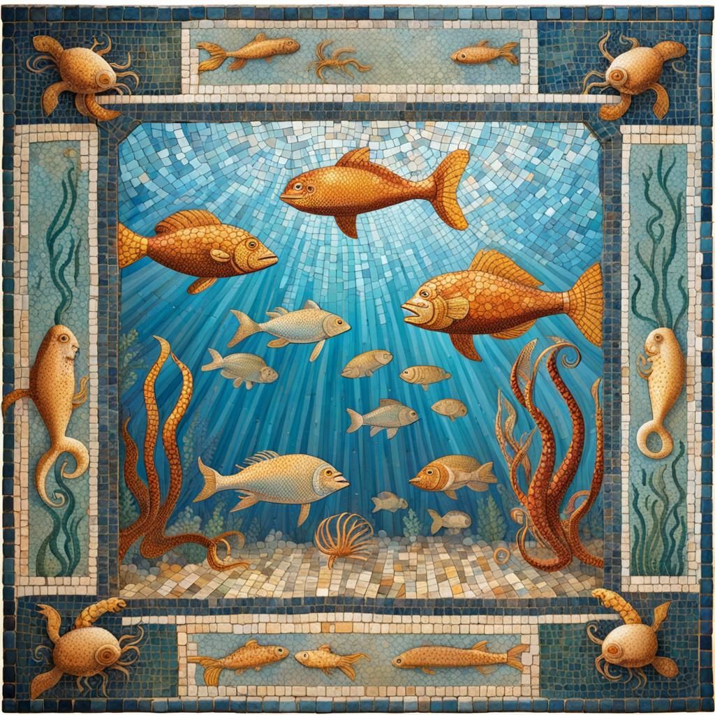 Ancient Roman Mosaic - Underwater Scene