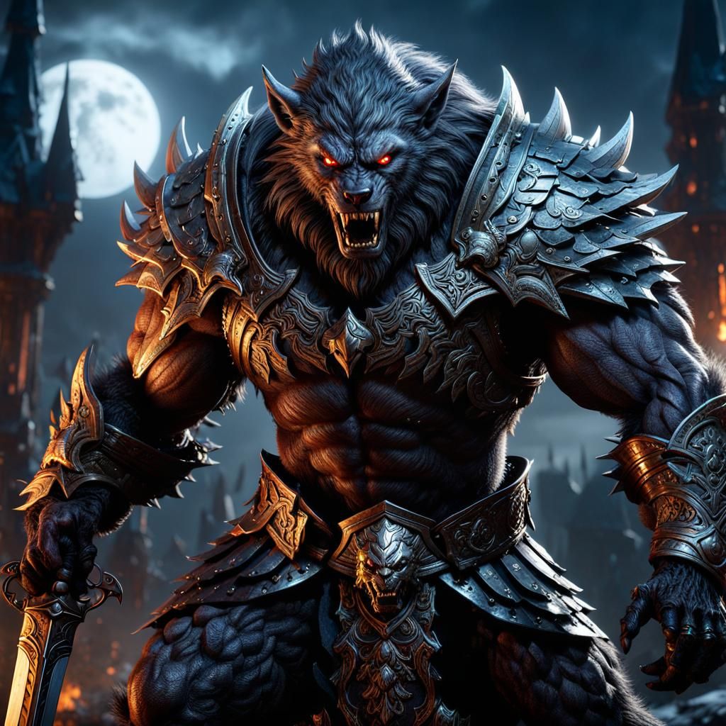 Armored Werewolf Warrior in Detailed Matte Painting