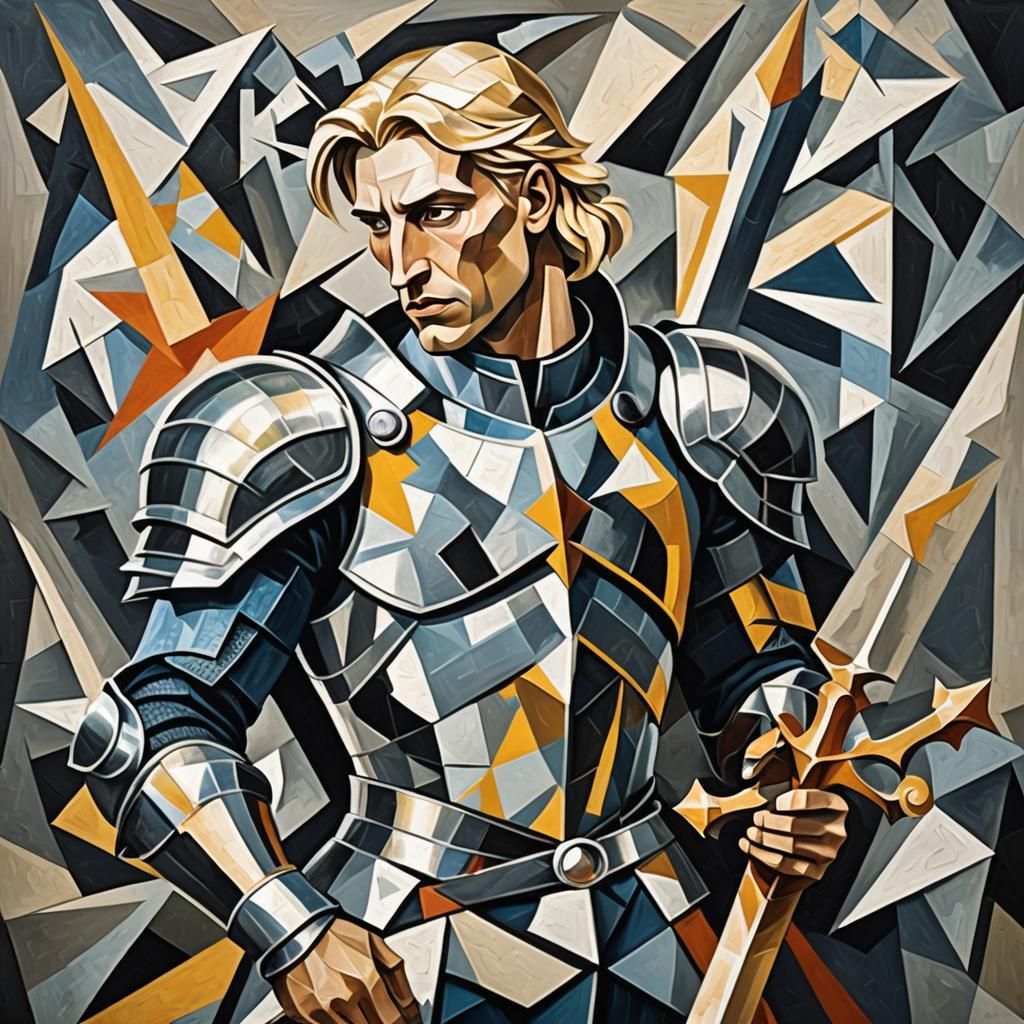 Lancelot with Excalibur in Cubist Art Style