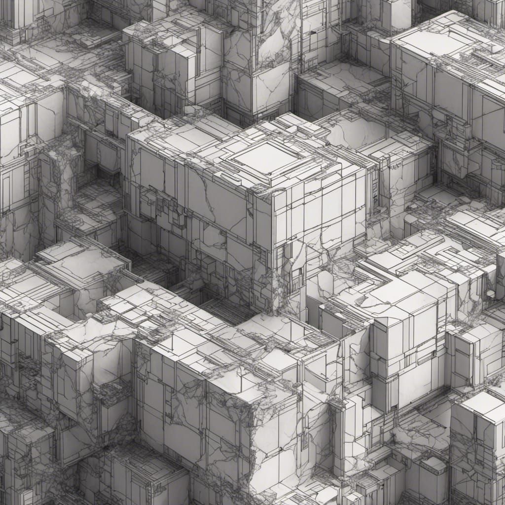 Monochrome Constructivist Cube in Detailed Matte Painting