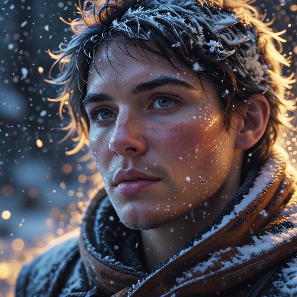 Serene Winter Wonderland Oil Painting in Golden Light