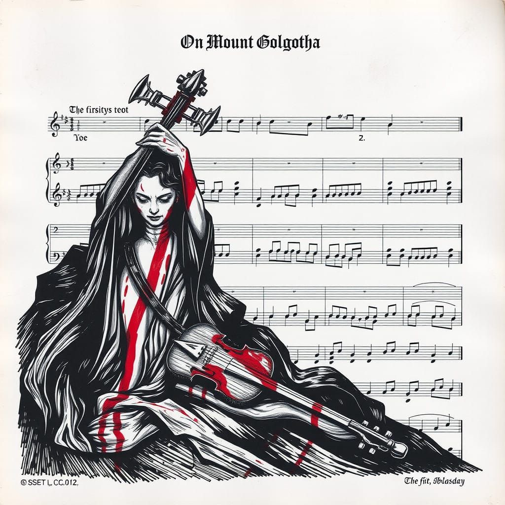 Dark Musical Score in Crimson Ink
