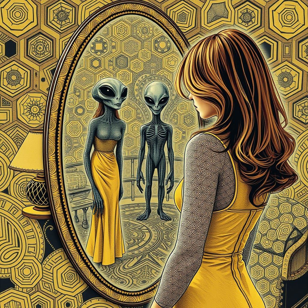 Golden Goddess in Retro Alien Realm