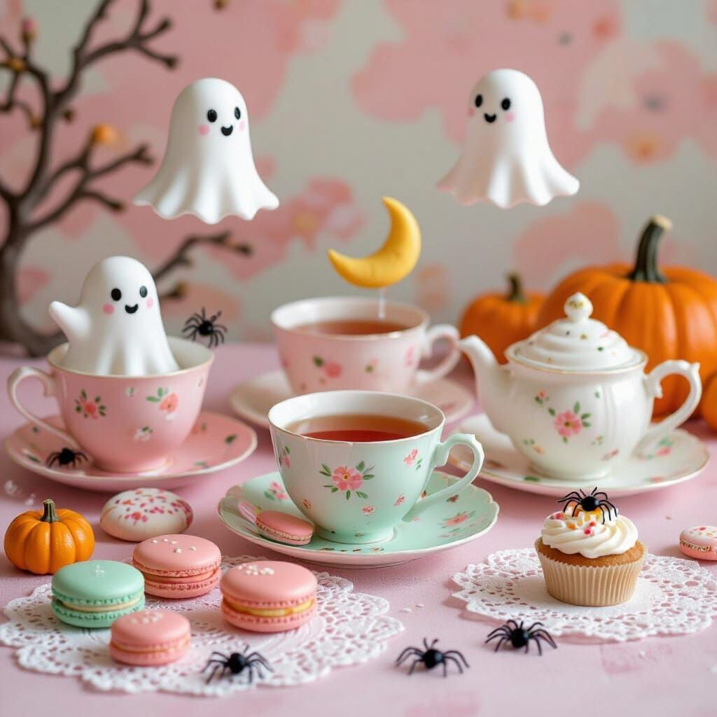 Kawaii Halloween Tea Party with Ghost Teacups