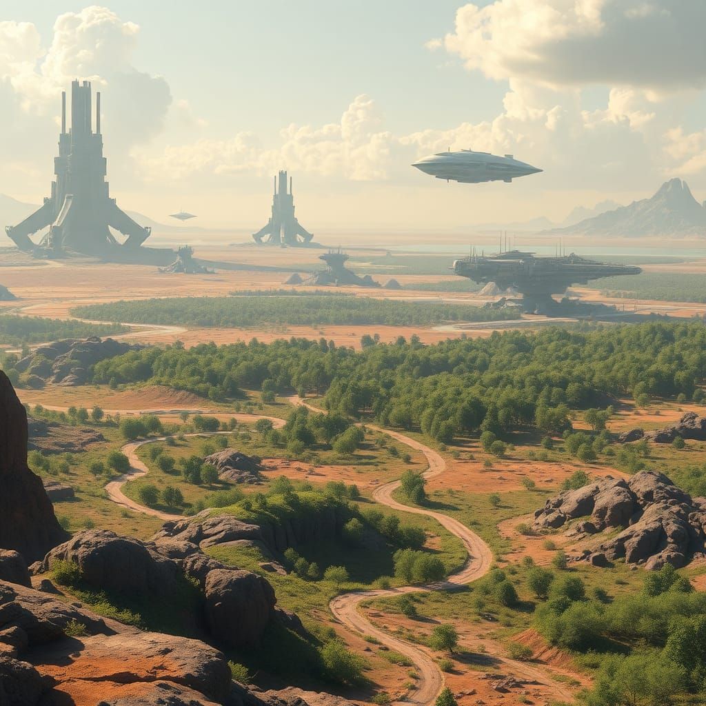 Terraforming a Barren Planet in Sci-Fi Style