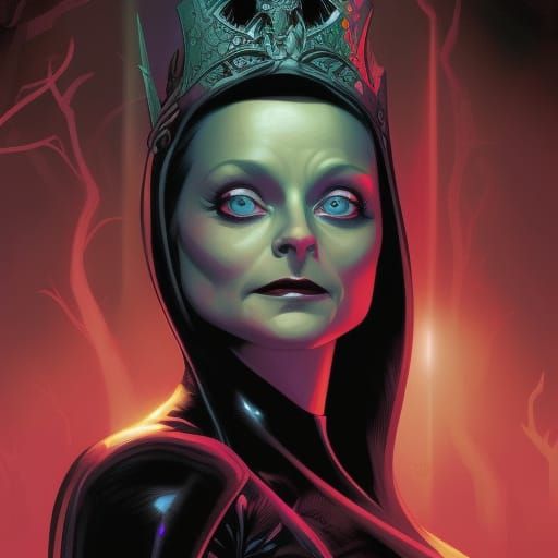 Young Woman as Dark Witch Queen in Comic Art Style