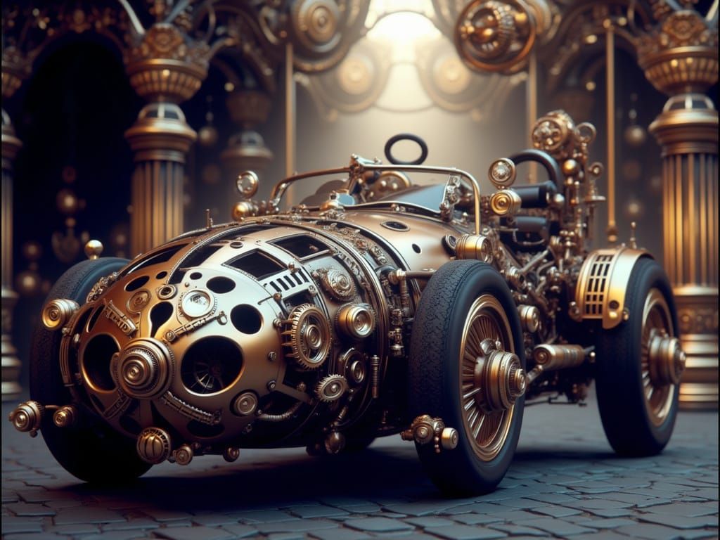 <lora:Steampunk World:1.0> Steampunk-style car, intricate me...