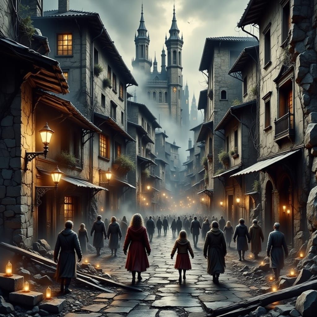 Earthquake Devastation in Ancient City, Dramatic Scene