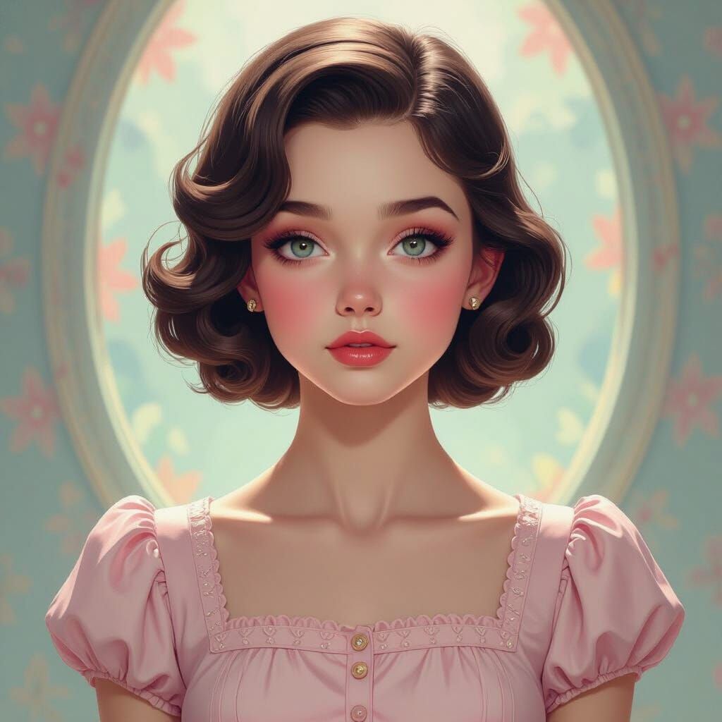 Hyperrealistic Portrait of a Woman in Vintage Dress