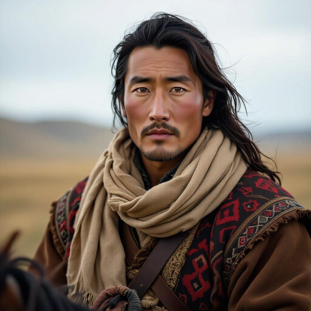 Cinematic Mongolian Horseman in Dramatic Lighting
