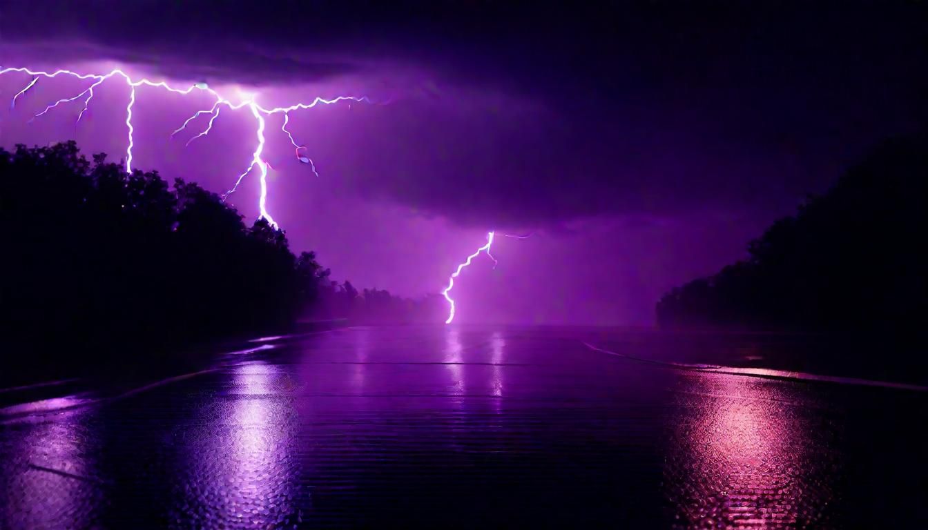 Dramatic Purple Sky Lightning Storm: Photorealistic Image