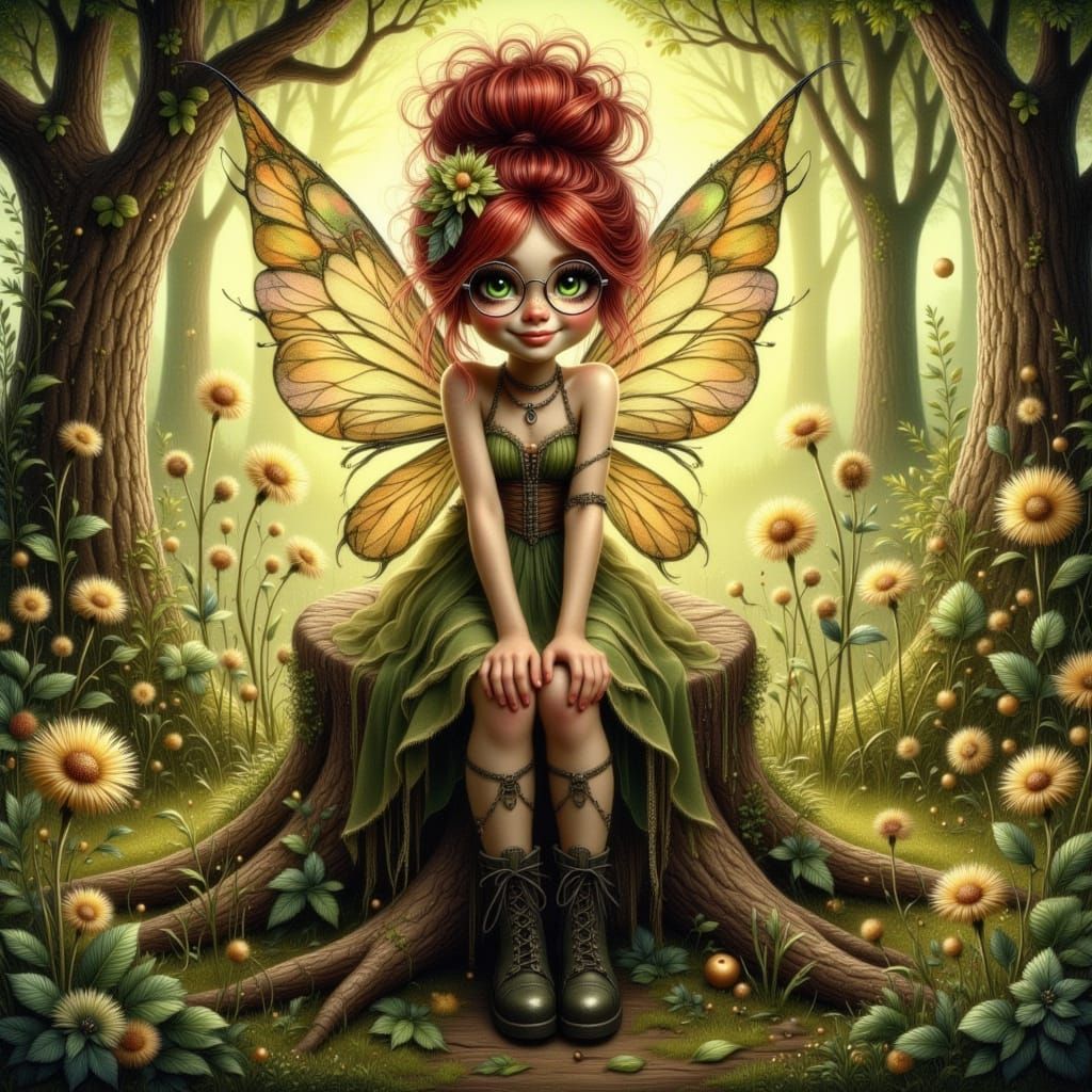 Whimsical Redhair Fairy in a Vibrant Summer Forest