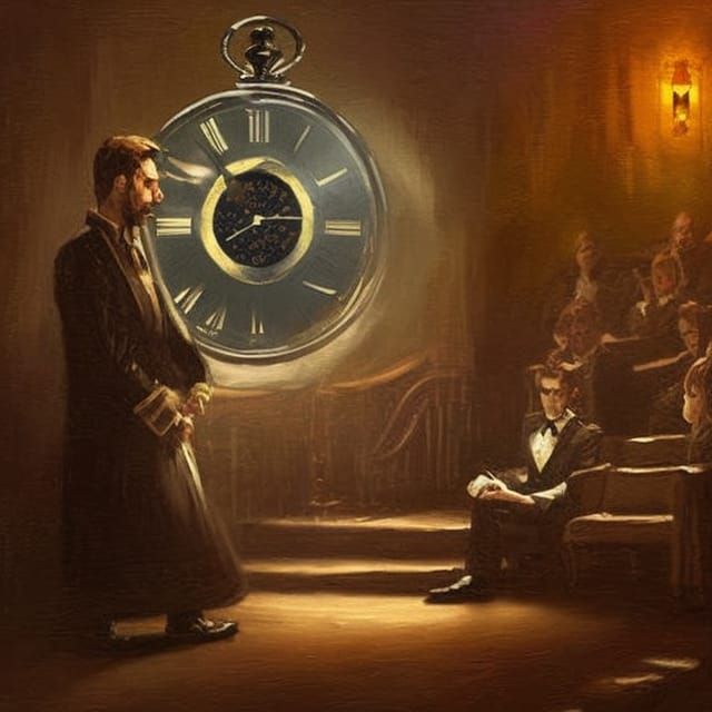 Sinister Hypnotist with Pocket Watch in Theater
