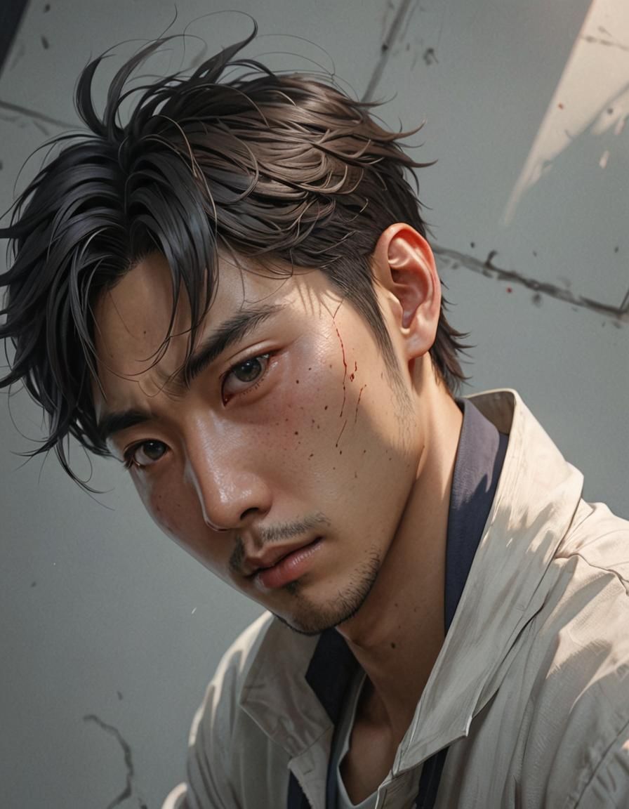 Detailed 3D Anime Portrait of Korean Man