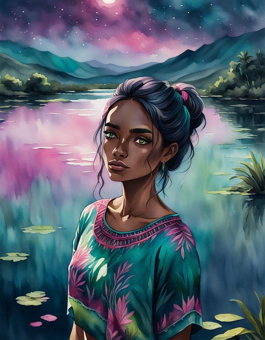 Watercolor Painting of Woman in Honduran Top
