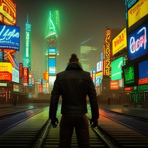 Sasquatch in Cyberpunk 2099 Neon Cityscape