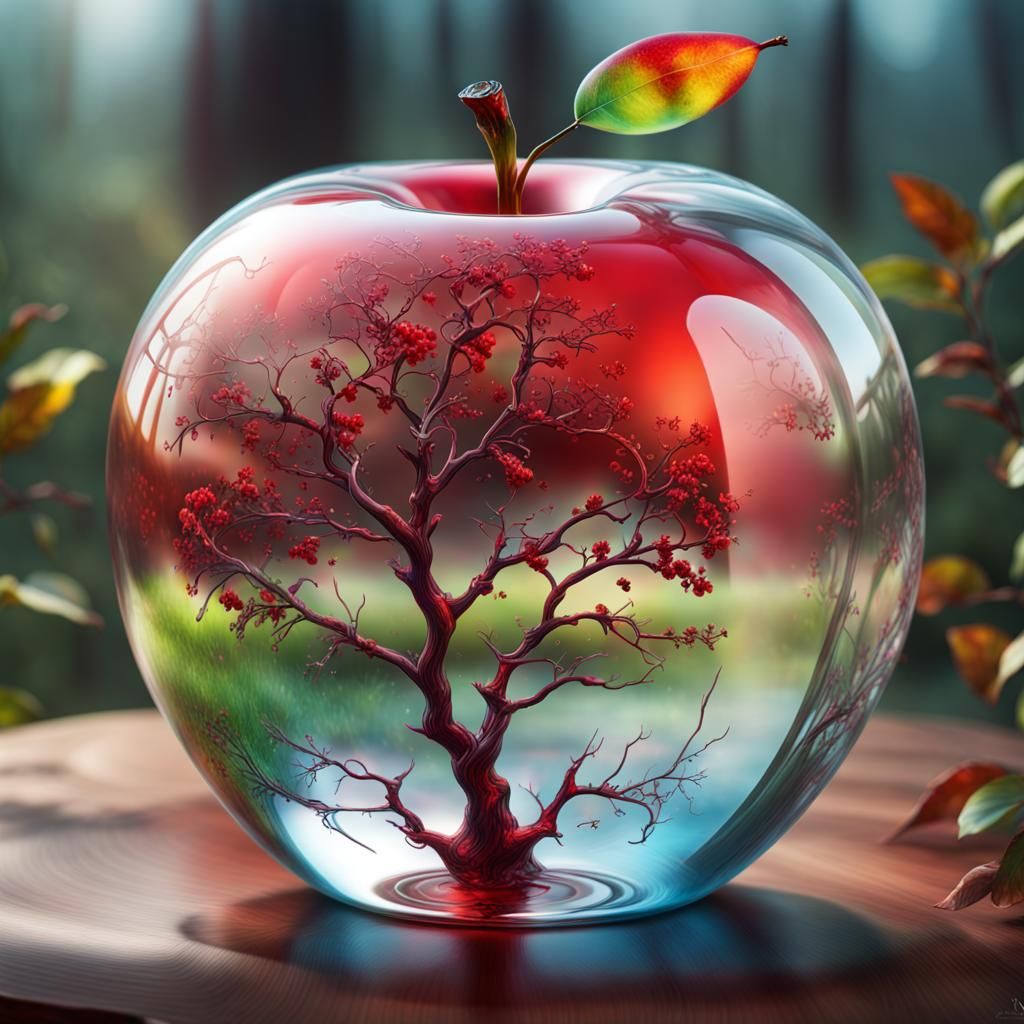 Glass Apple with Four Seasons in Acrylic Style
