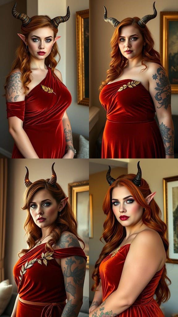 Serene Curvy Woman in Velvet Gown with Golden Accents