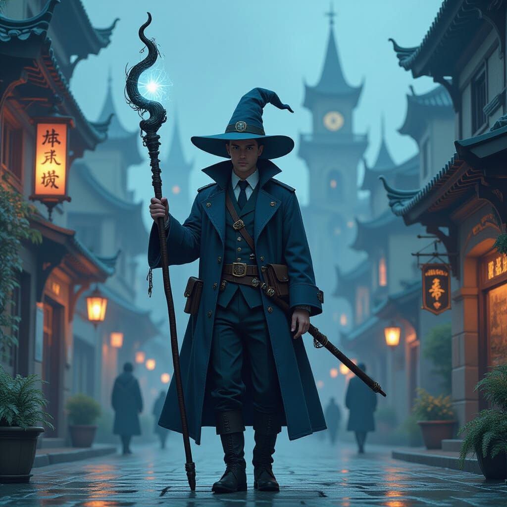 Wizard Police Officer in Dystopian Fantasy City