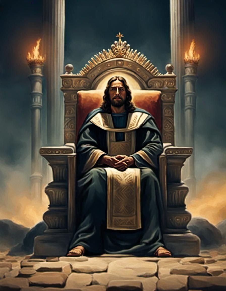 King on Throne Surrounded by Pillars: 3D Digital Art