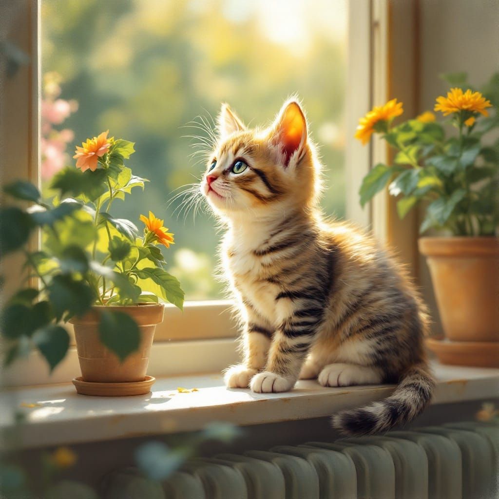 Whimsical Kitten in Impressionist Style