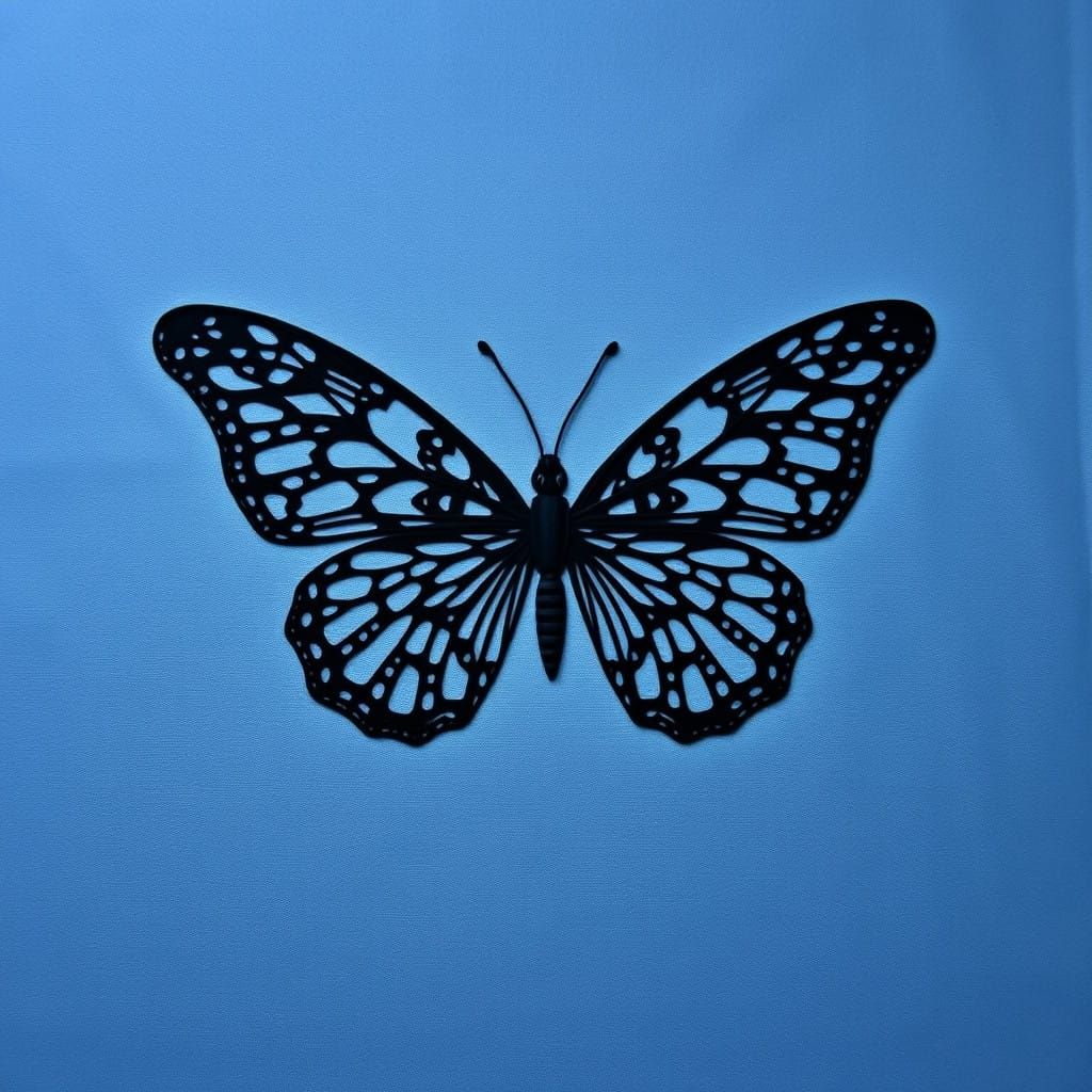 Elegant Black Butterfly in Blue Atlas Cloth