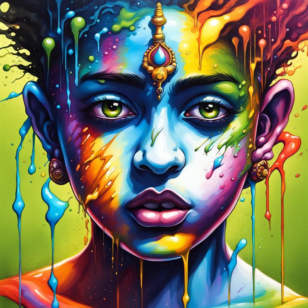 Krishna in Rainbow Lightning Graffiti Art