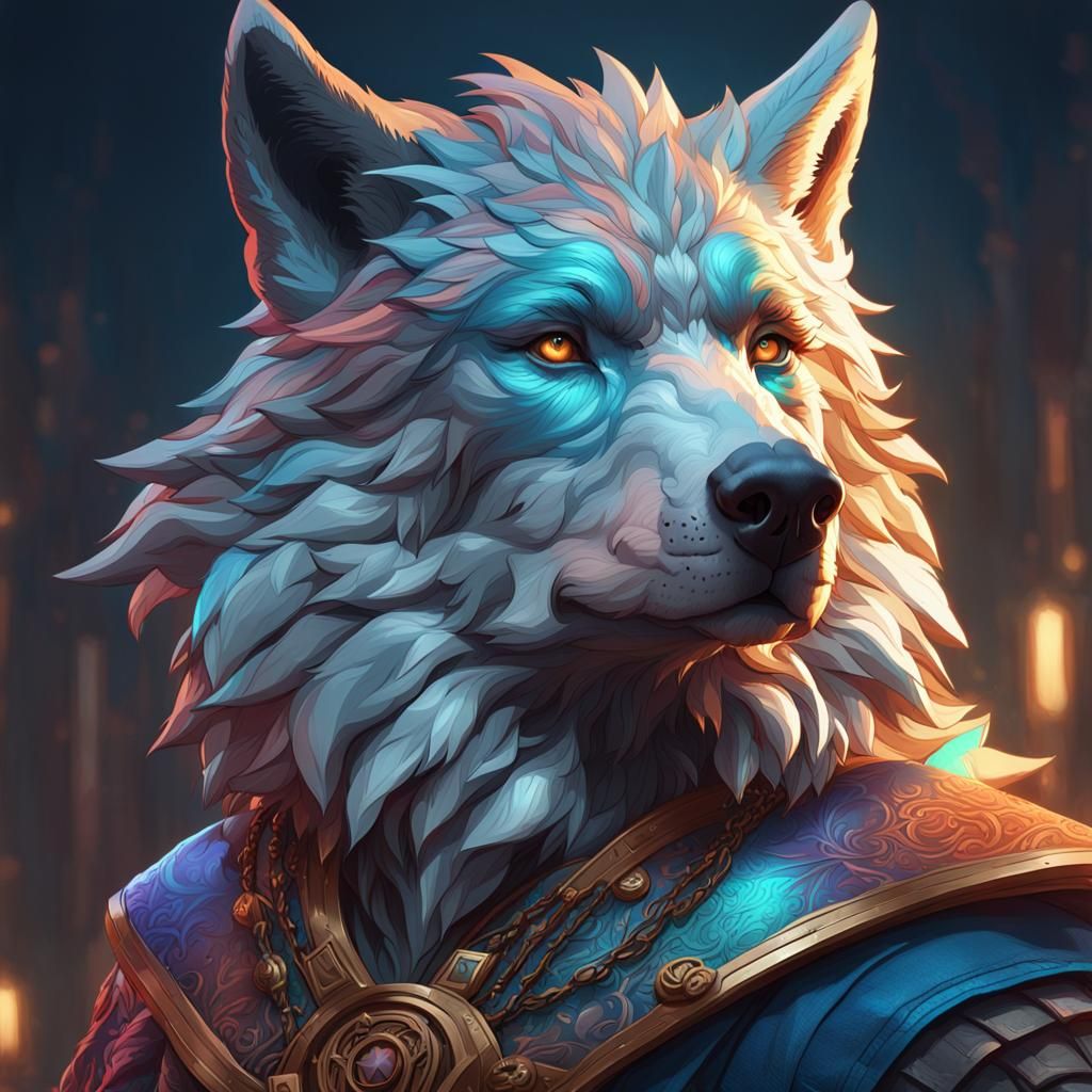 Hyperdetailed Wolf Portrait in Volumetric Lighting