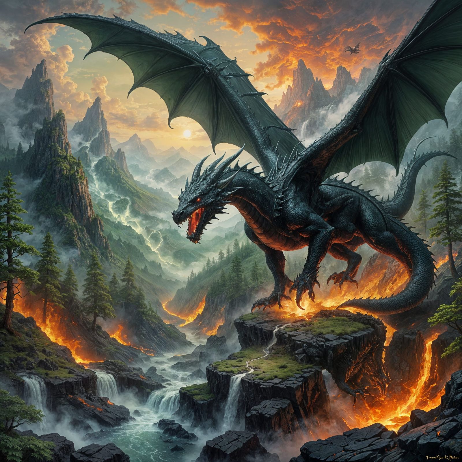 Dragons in Contrasting Landscapes: Fantasy Art