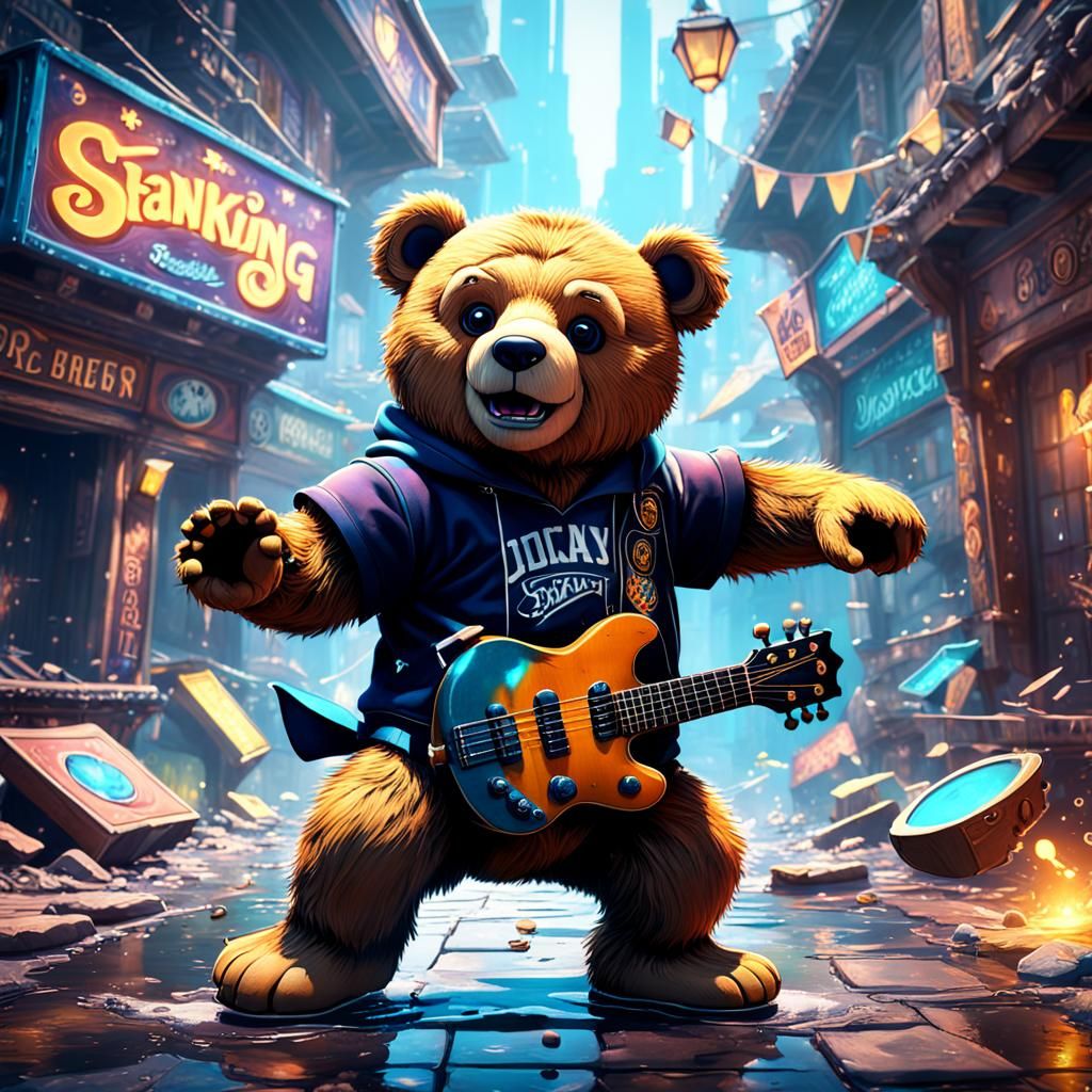 Ska Dancing Teddy Bear in Detailed Digital Art