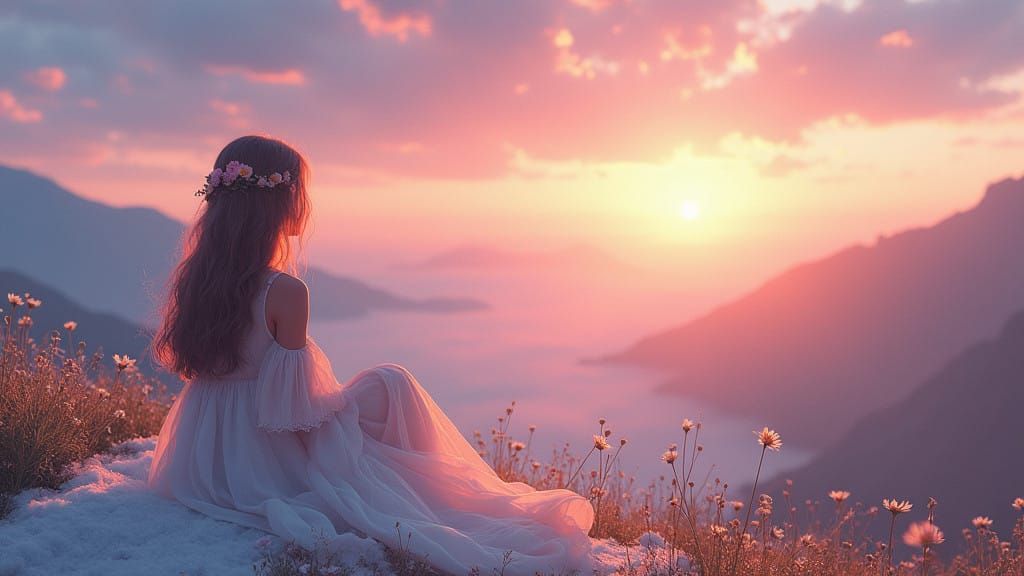 Dreamy Cloudscape at Sunrise Over Majestic Mountains