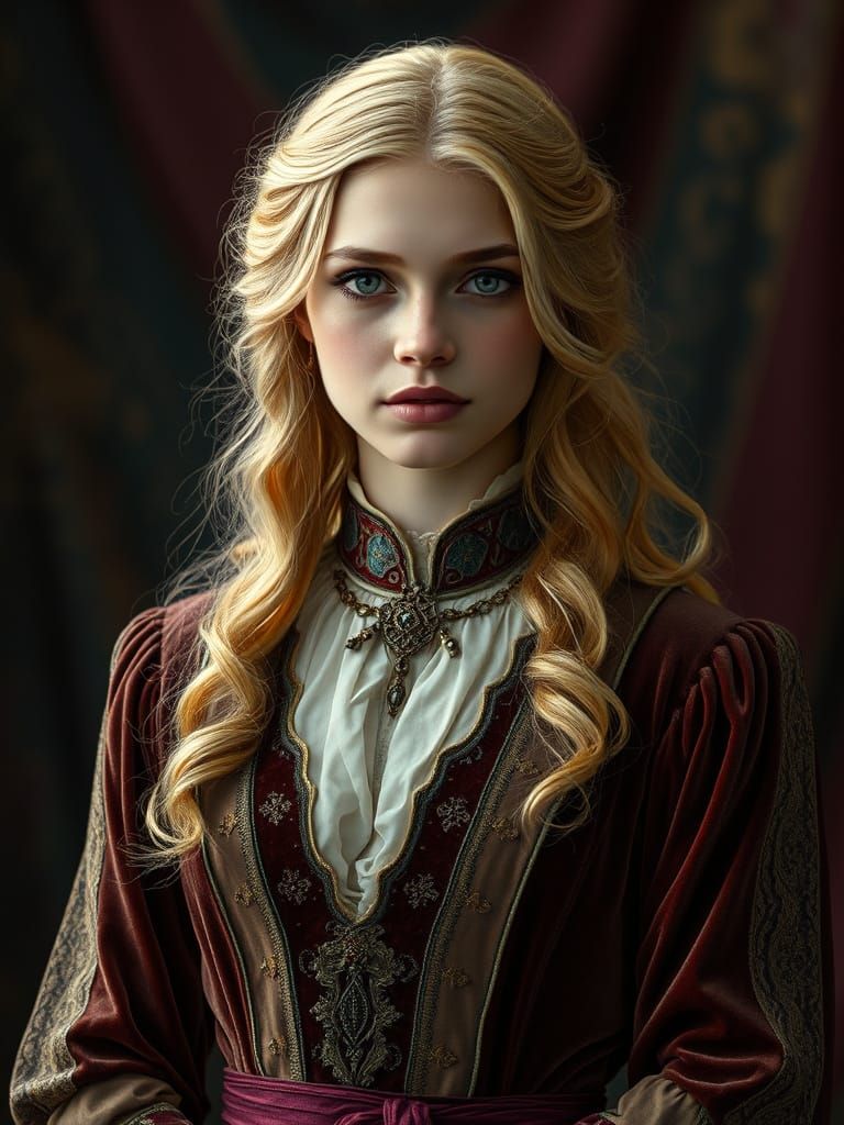 Golden Haired Woman in Ethereal Glow, Dark Fantasy