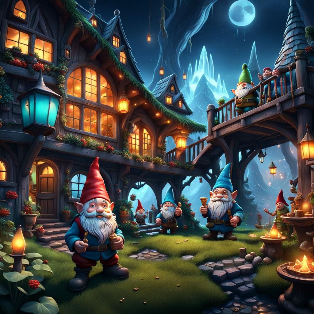 Gnome Party in a House: Detailed Matte Painting