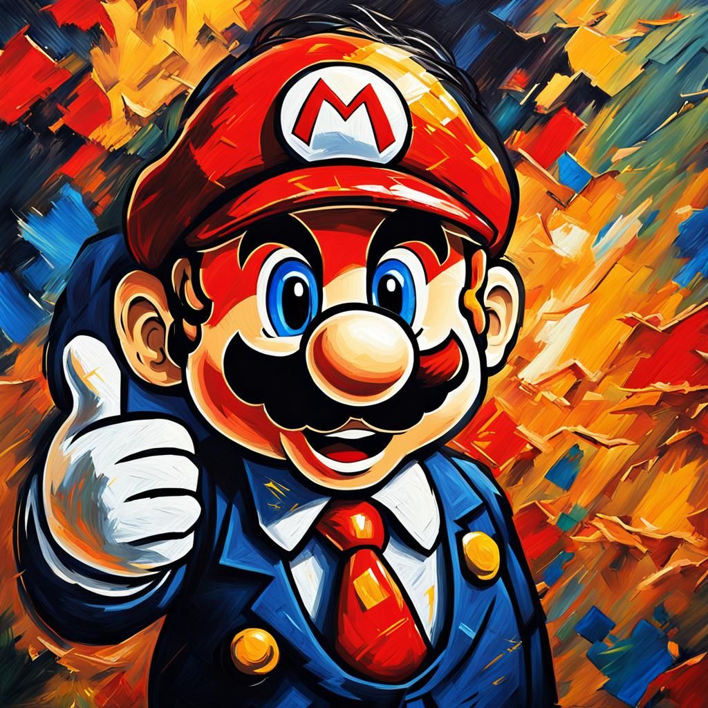 Mario in Suit: Van Gogh-Style Oil Painting