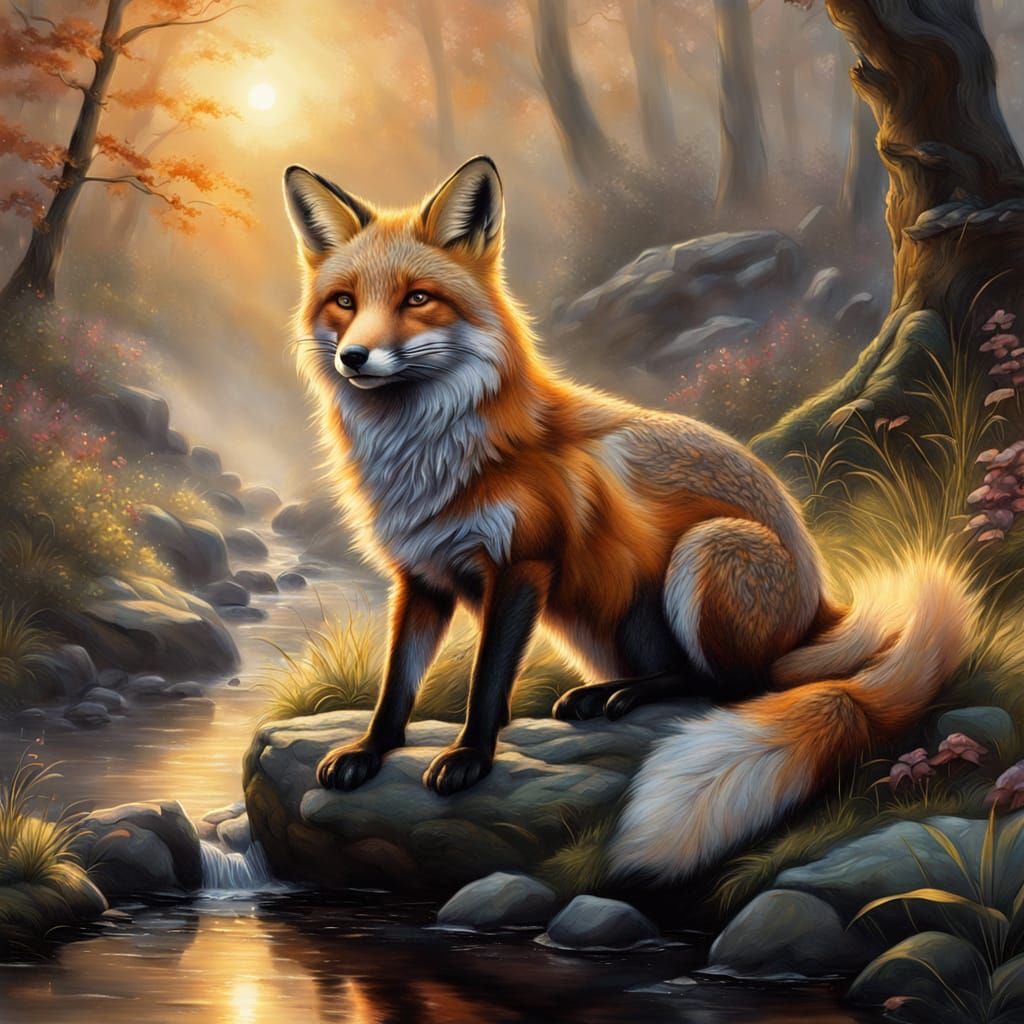 Resting Fox in Ethereal Gouache Fantasy