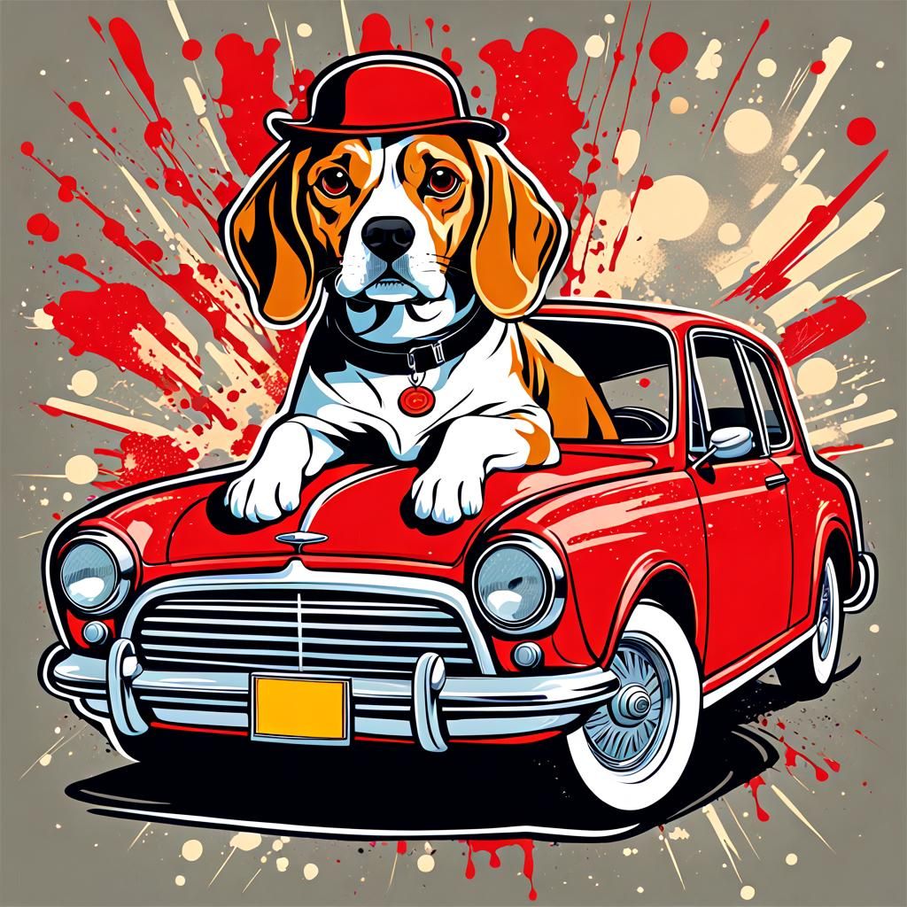 Cartoon Beagle Dressed as Cat in Pop Art Style