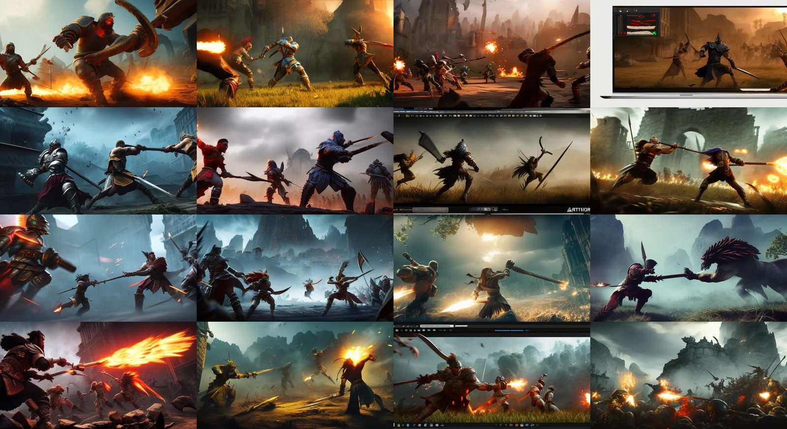 Epic Warriors Clash in Dynamic 3D Game Scene