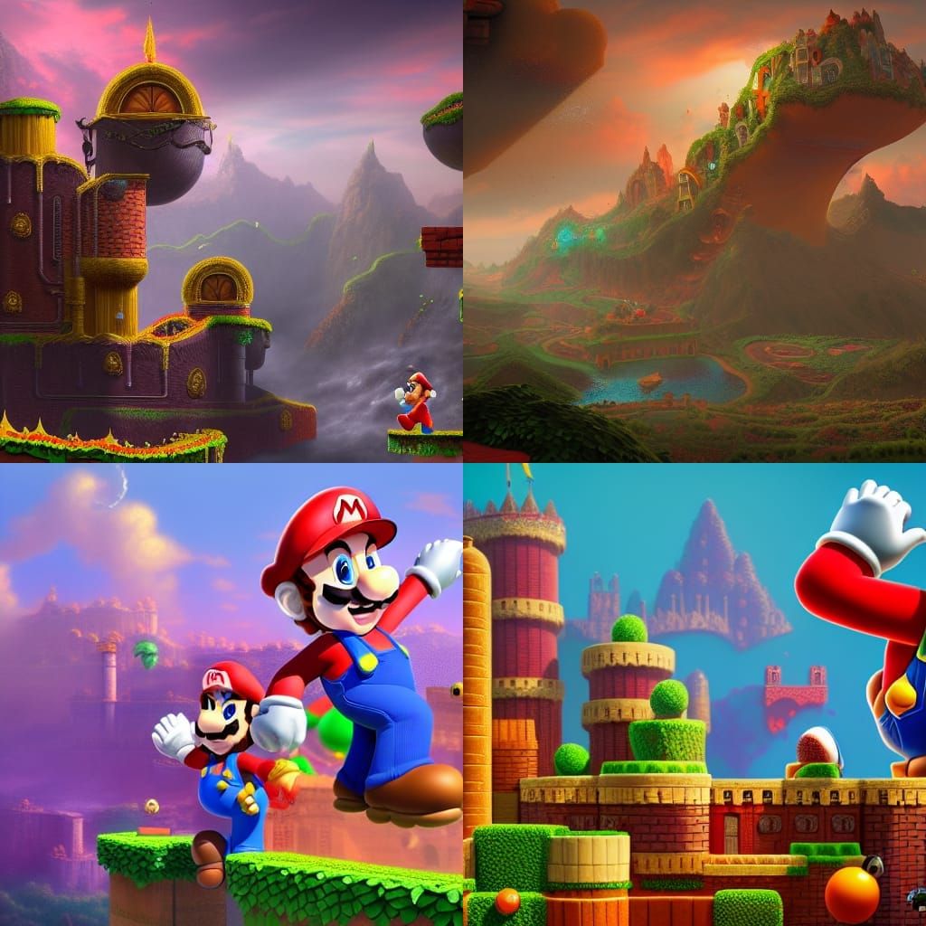 Super Mario: Detailed Matte Painting in 8k