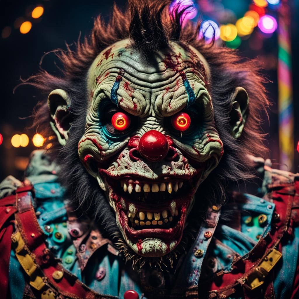 Neon Zombie Monkey Clown in Dark Carnival