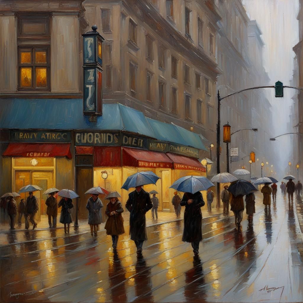 Rainy City Day: Oil Painting by Gurney